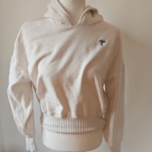 Aerie Cream Hoodie Sweater with bow embroidery